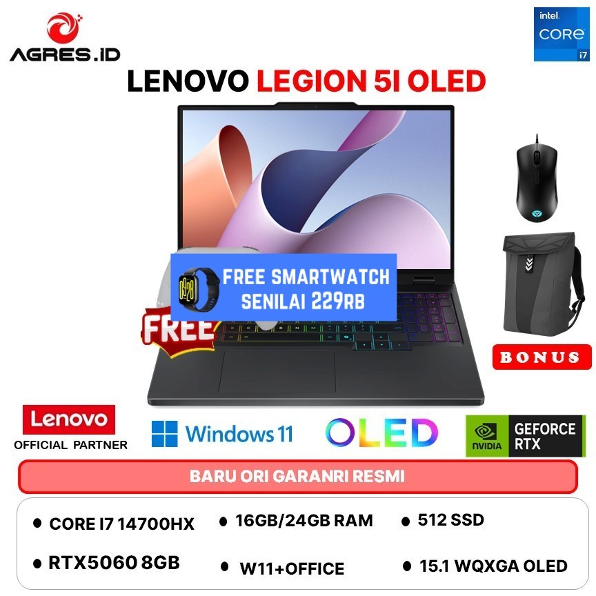 LENOVO LEGION 5I OLED I7 14700HX RTX5060 8GB/ 24GB 512GB W11+OHS+15.1 WQXGA 165HZ -43ID
