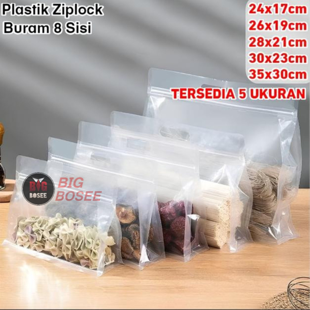 (TM)  Plastik Klip Ziplock 8 Sisi Buram Dengan Pegangan Pouch Standing Ziplock Handle Pouch Frosted 