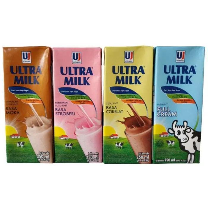 Susu Ultramilk UHT tersedia ECER dan DUS 250ml Rasa plain, Strawberry dan Coklat ada di Baru Mart