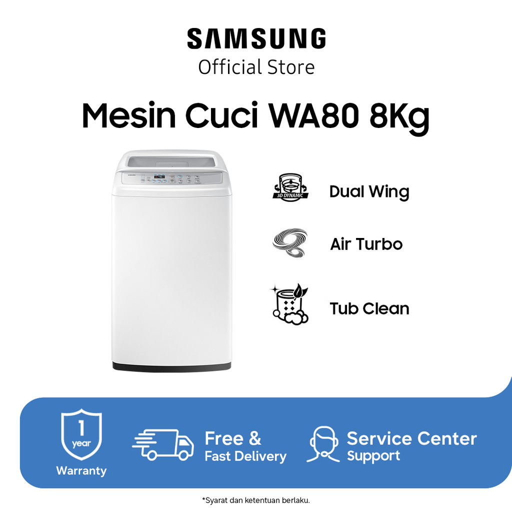Samsung Mesin Cuci Top Loading 8Kg | Eco Tub Clean | WA80H4200SW/SE