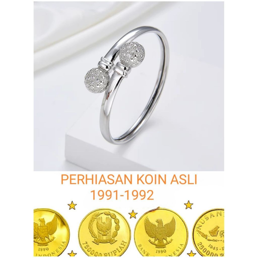 Koin asli 1991 warna emas putih Gelang tangan bangle bobo setengah bola anti luntur