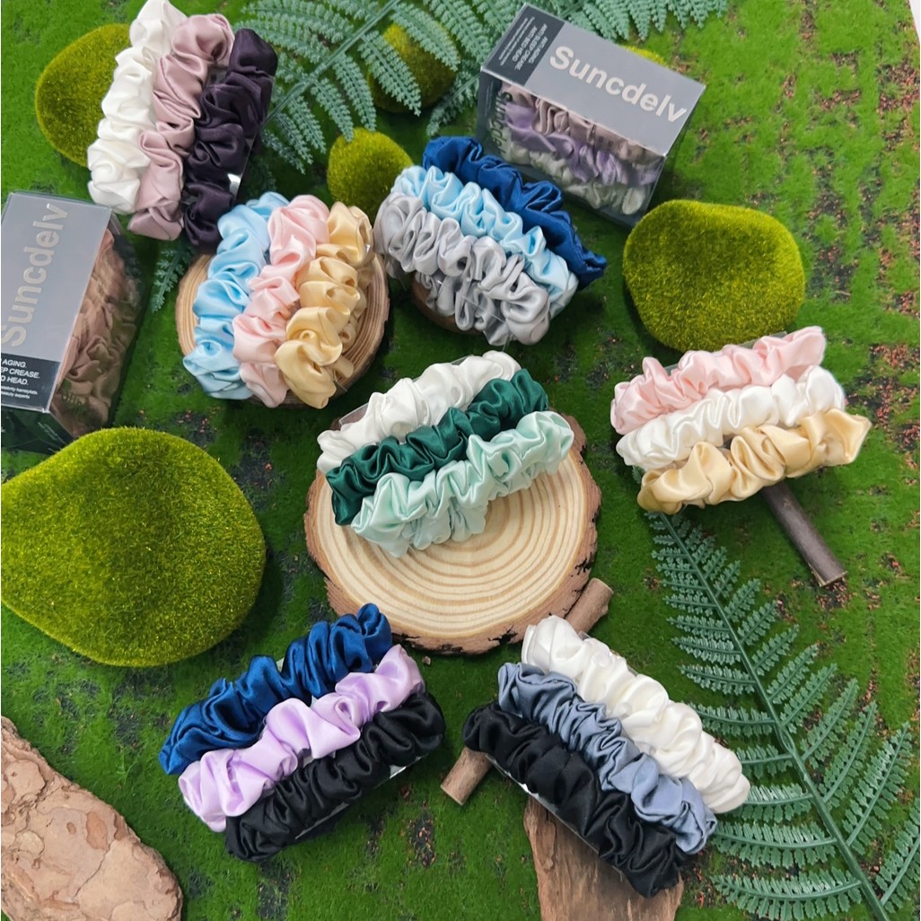 3PCS 100% Pure Mulberry Silk Hair Scrunie Handmade Hairbands Women Girl Hair Accessories Pure Color 