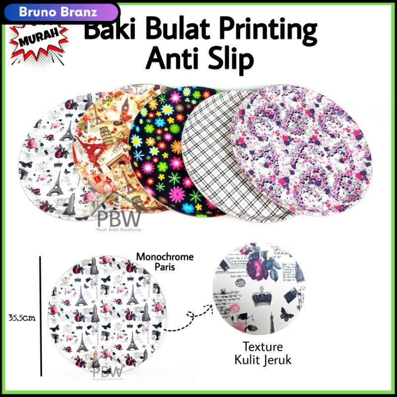 PROMO MURAH Baki Bulat Plastik Anti Slip / Nampan Bulat Plastik / Baki Bulat Motif Calypso Y208