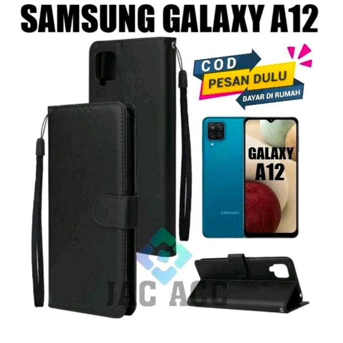 DOMPET HP PREMIUM UNTUK SAMSUNG GALAXY A12 LEATHER FLIP WALLET CASE UNTUK SAMSUNG GALAXY A12 - HITAM
