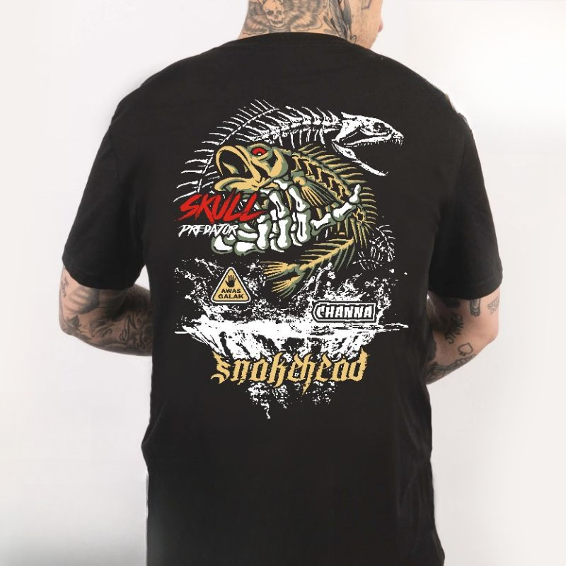 KAOS DISTRO CHANNA KEEPERS SKULL IKAN HIAS SNAKEHEAD PREDATOR FISH PRIA WANITA UNISEX