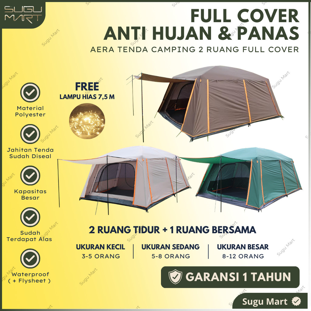 [ GARANSI 1 TAHUN ] Tenda Camping Full Cover 3 - 4 Orang | 5 - 8 Orang | 8 - 12 Orang Waterproof | T