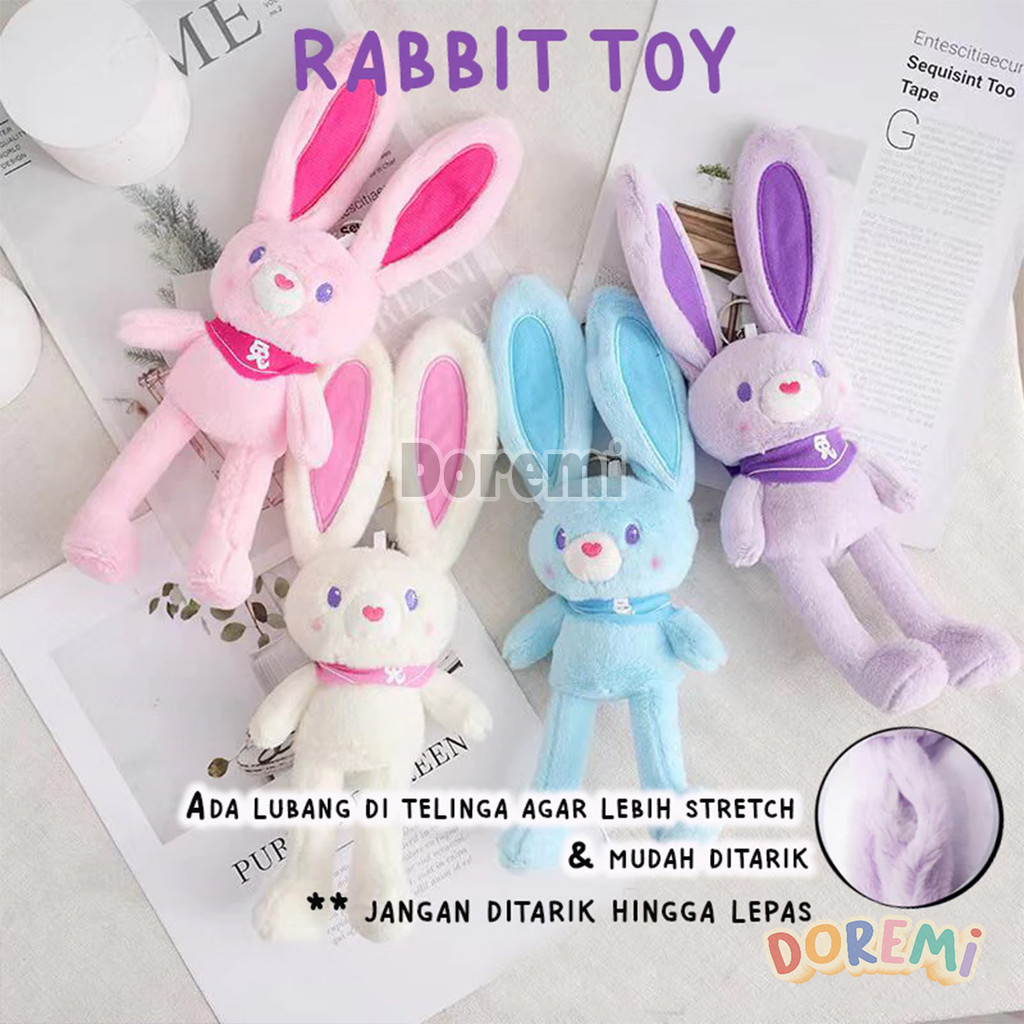 DOREMI Boneka Kelinci Telinga Panjang Tarik 30cm Rabbit Doll Gantungan Plush Toy Viral