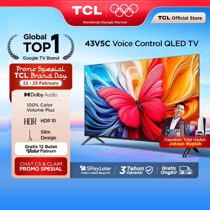 [Flash Sale] TCL Ultimate QLED FHD TV 43 inch V5C - HDR 10 - Dolby Audio - Google Play/Netflix/Youtu