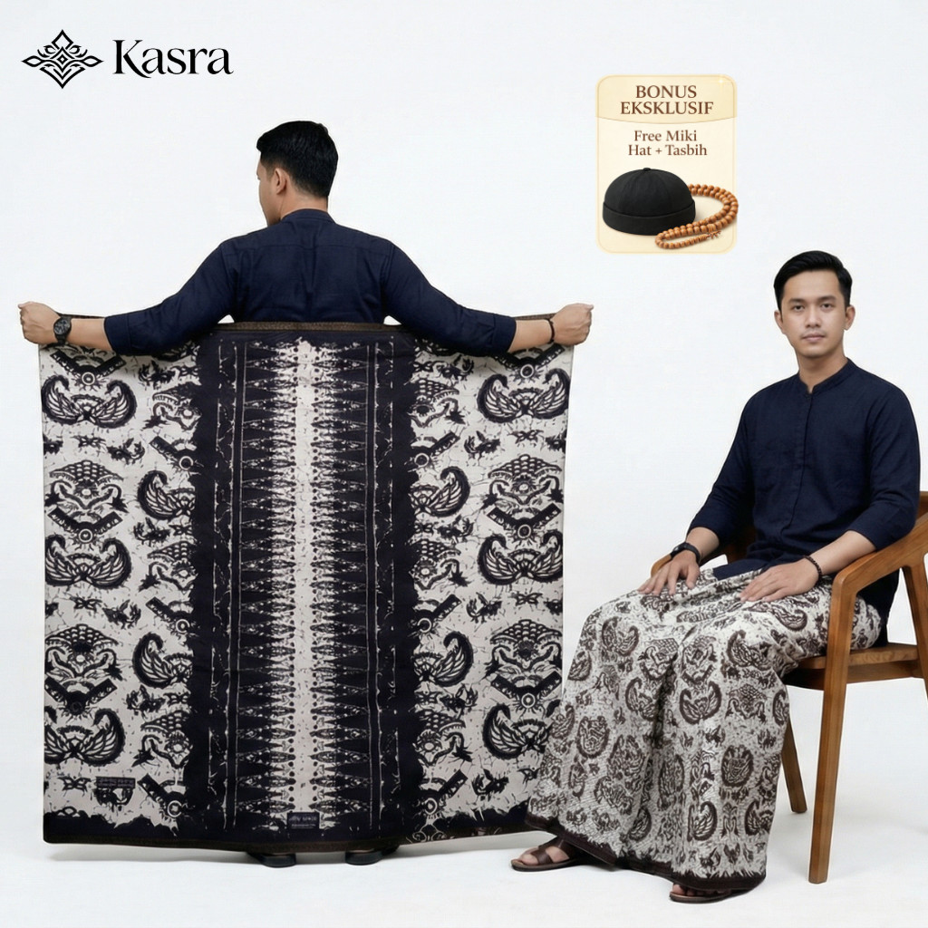 KASRA Sarung Batik Motif Cakra D Putih Premium Pria Dewasa | Katun Tebal Adem Nyaman Sholat