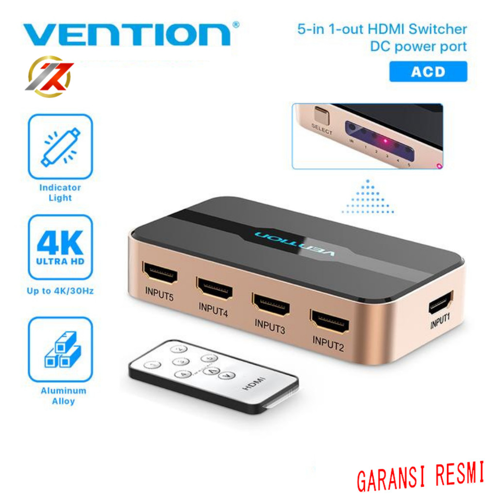 VENTION ACDG0 5 In 1 Out HDMI Switcher Black | Switcher HDMI Vention ACDG0 5 In 1 Out