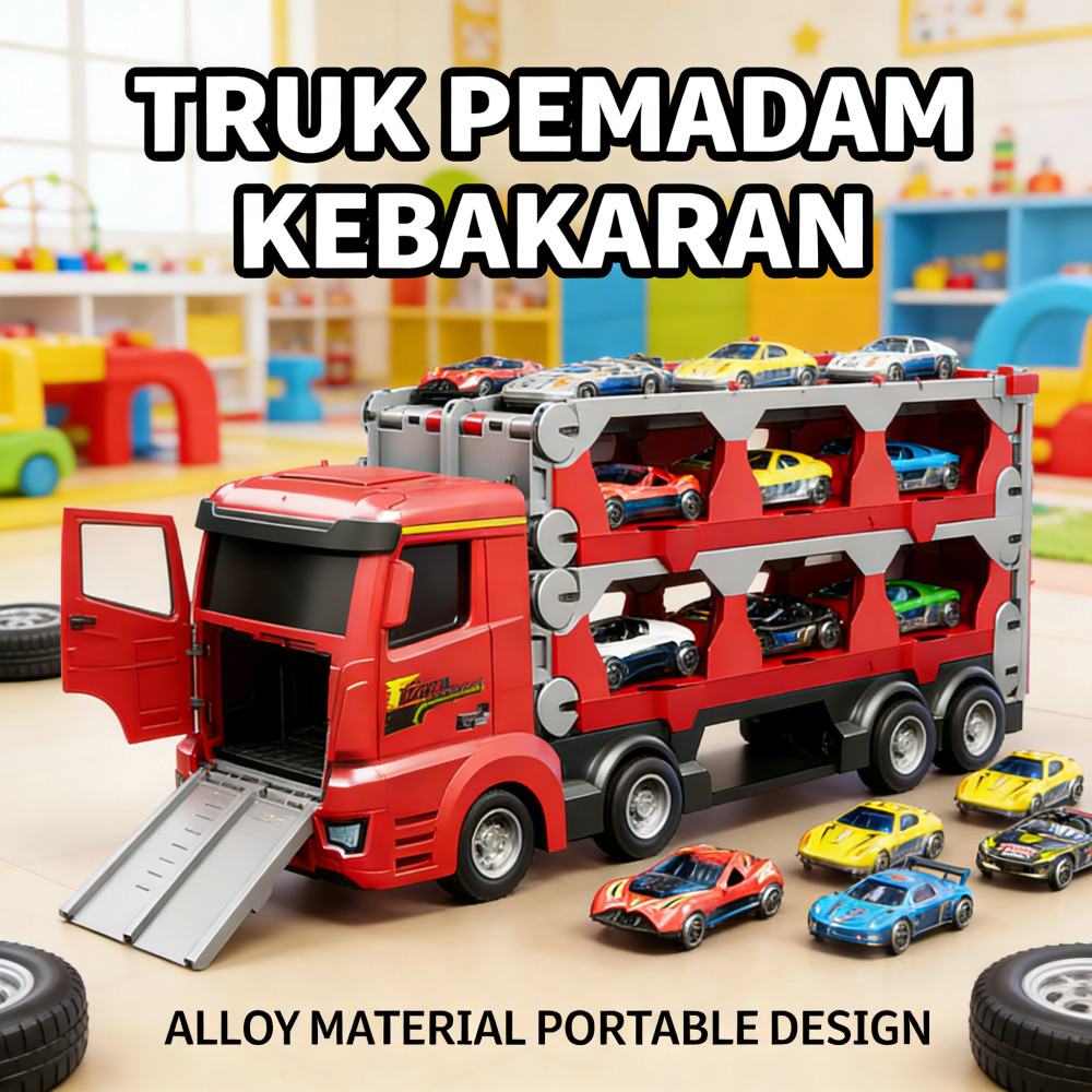Mobil Kendaraan Truk Alloy Konstruksi Truk Pemadam Kebakaran Model Anak Katapult Portable Truk Conta