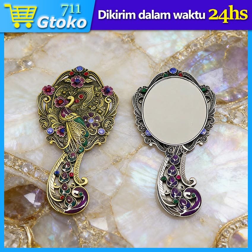 Cermin Kaca Gagang Ukir Retro Vintage Dengan Sisir 1 Set