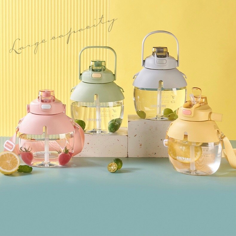 Botol Minum Bulat 1200ML Bening / Botol Minum Bening Viral 1.2 Liter Ada 2 Kepala Cara Minum - CZ5