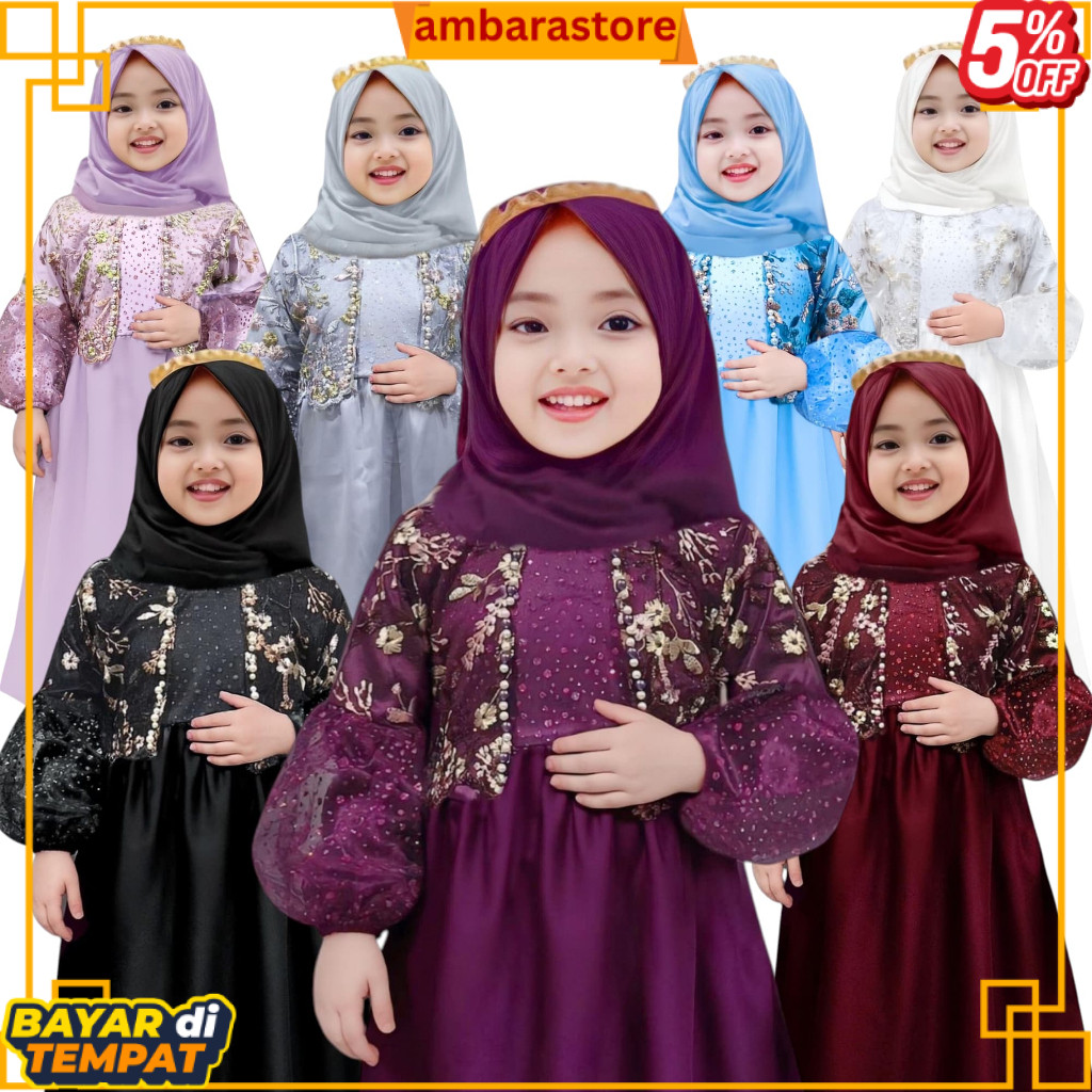 READY baju gamis anak Rosalina , baju kondangan anak perempuan , baju gamis anak perempuan lengan ba