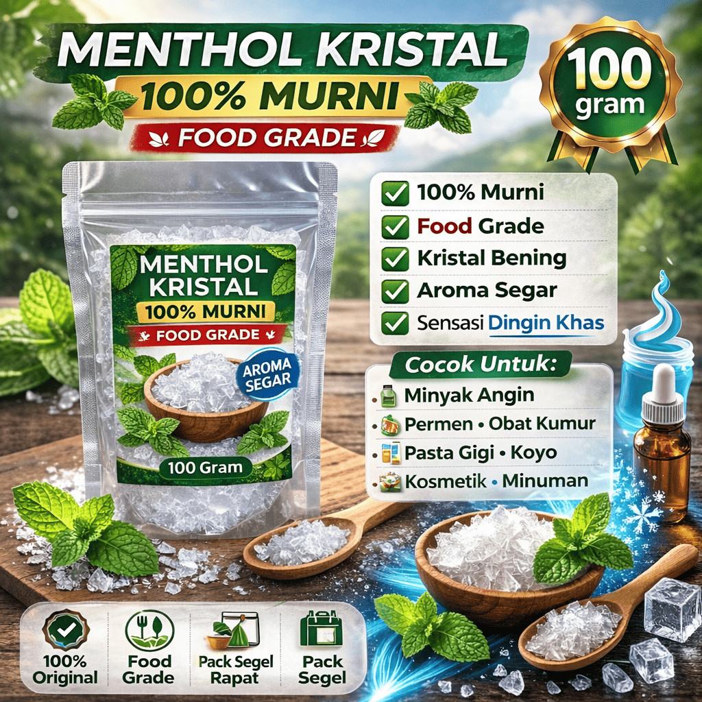 Mentol Kristal 100 gram/ Menthol Crystal ( Food Grade )
