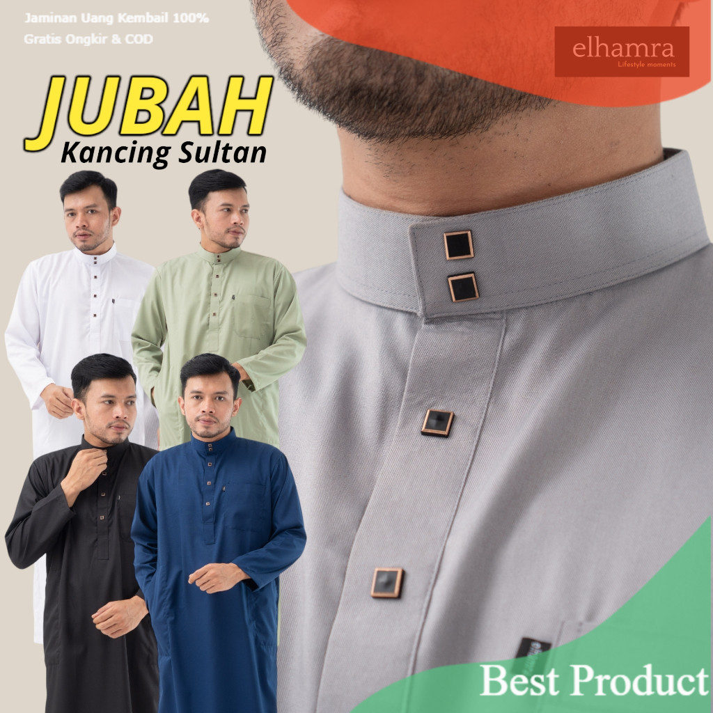 elhamra - Jubah Slimfit Dewasa Gamis Pria Kancing Sultan Bahan Toyobo M33B- pakaian pria lainnya