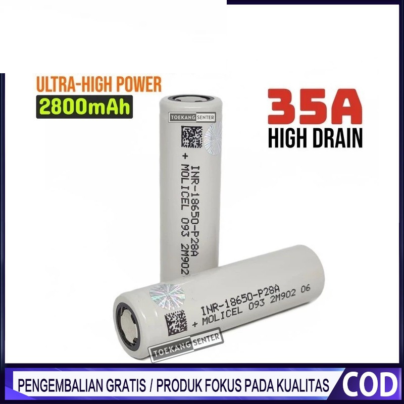 Baterai Molicel P26 P28 P42 18650 & 21700 Kapasitas Tinggi