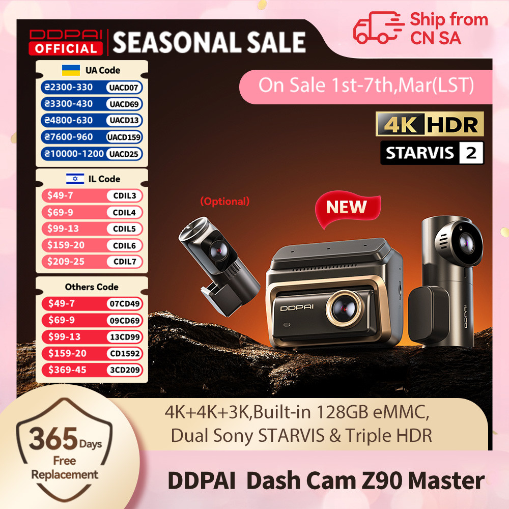 DDPAI 4K+4K New Z90 Master Dual 4K Front Rear Dual HDR for Sony Car Dash Cam ADAS Parking 5GHz WiFi 