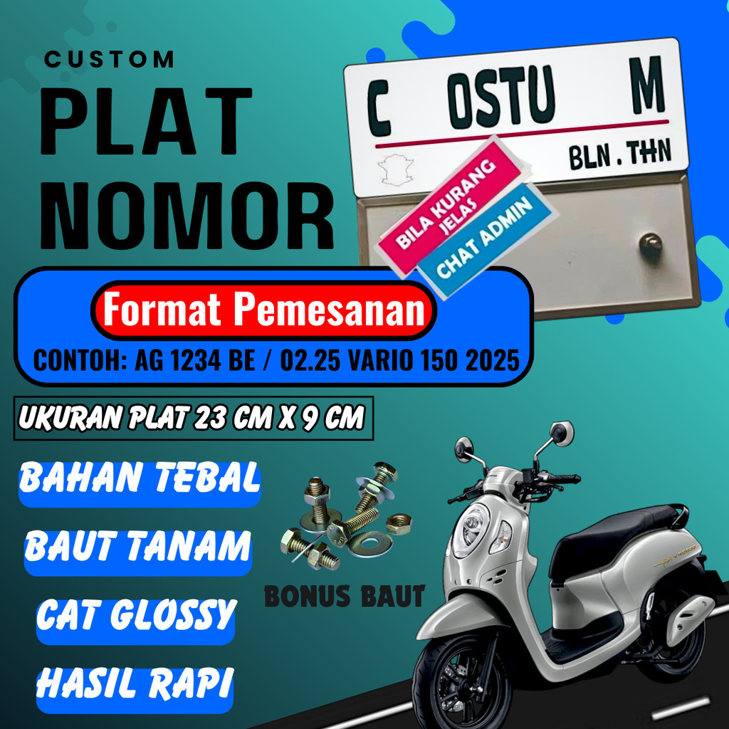 PLAT CUSTOM WARNA PUTIH PLAT CUSTOM SATU PASANG WARNA PUTIH PLAT CUSTOM BAUT TANAM