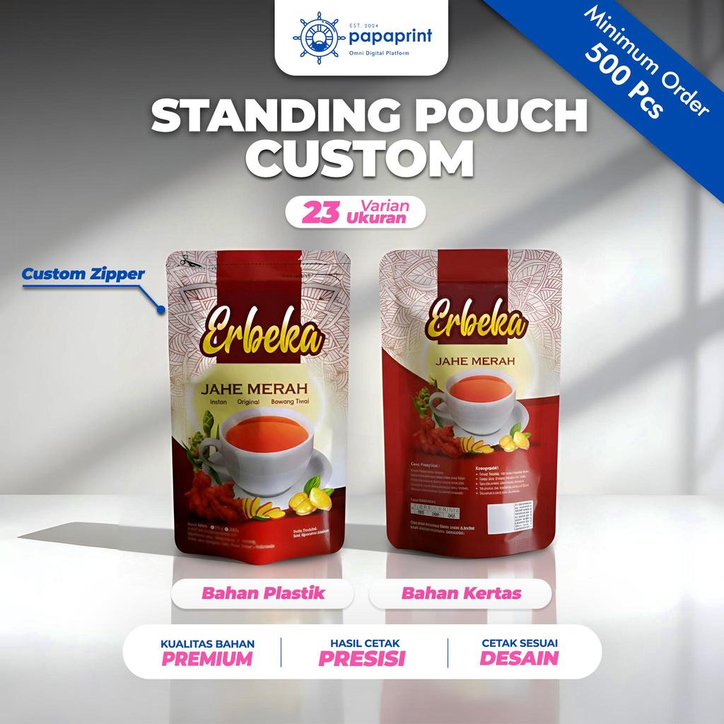 Standing Pouch Custom | Cetak Kemasan Standing Pouch - Papaprint Min Order 500 Pcs Full Printing Zip