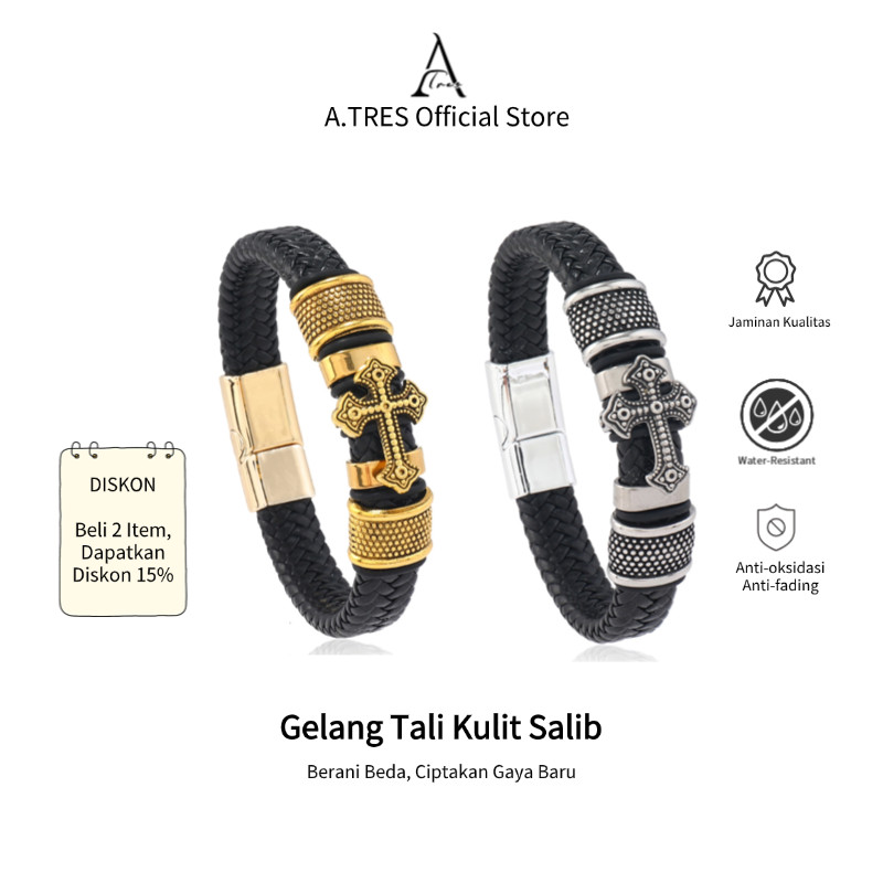 Gelang Hitam Polos Gelang Tali Kulit Salib Gelang Titanium Gelang Wanita Gelang Pria