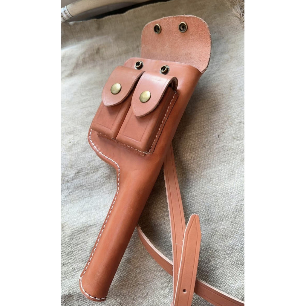 WWII German Mauser C96 Broomhandle Leather Holster With Strap Military Replica