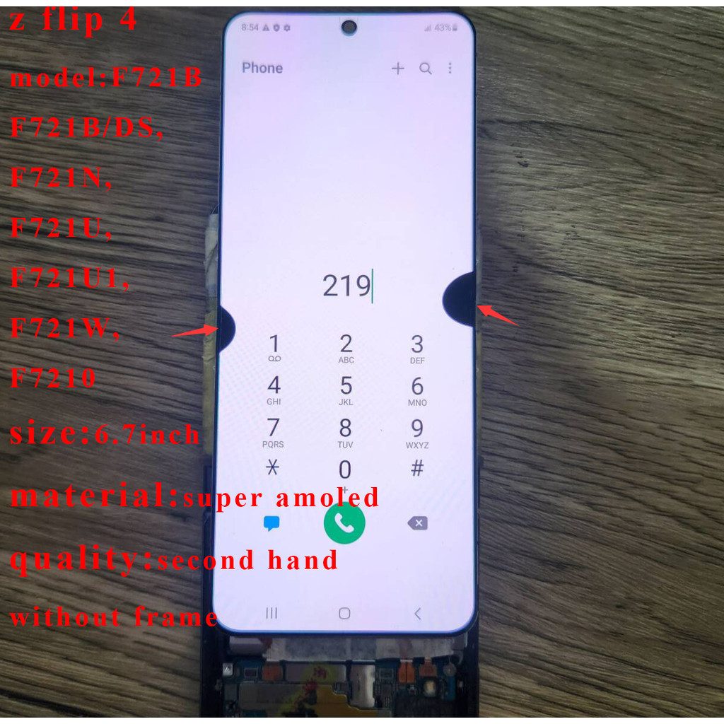 6.7''defect super amoled has scracthes no frame For Samsung Z Flip 4 5G F721 F7210 lcd splay Tou Scr