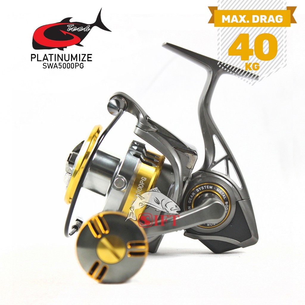 Reel G-TECH PLATINUMIZE SWA 4000 5000 HG PG | Power Handle Metal Body Saltwater One Way Resmi Gtech 