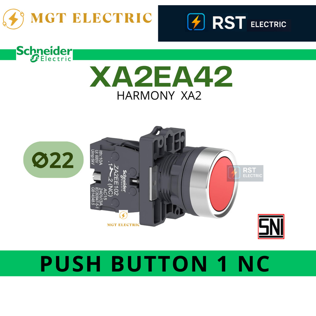 Schneider Push Button Flush Red 1NC / SCHNEIDER PUSH BUTTON MERAH 1 NC