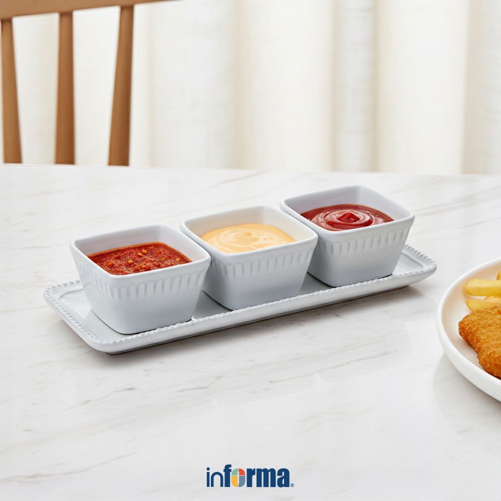 Informa Appetite Set 3 Pcs Elio Wadah Saji Dengan Nampan Square - Putih Tempat Sajian Makanan Serbag