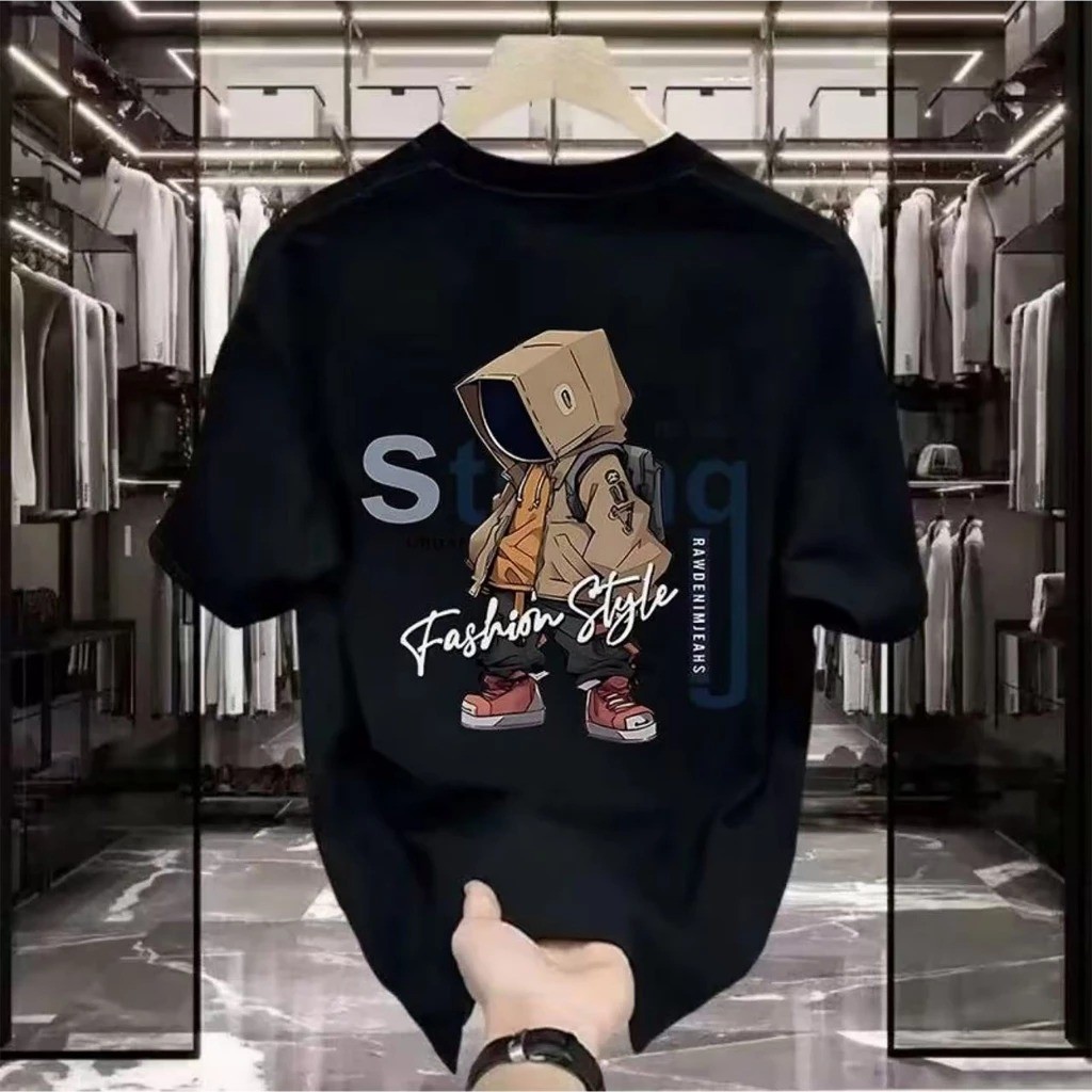 Baju Kaos Distro kardus gaya jalanan terbaru kartun retro Style T-shirt Oversize Original Hip Hop Mi
