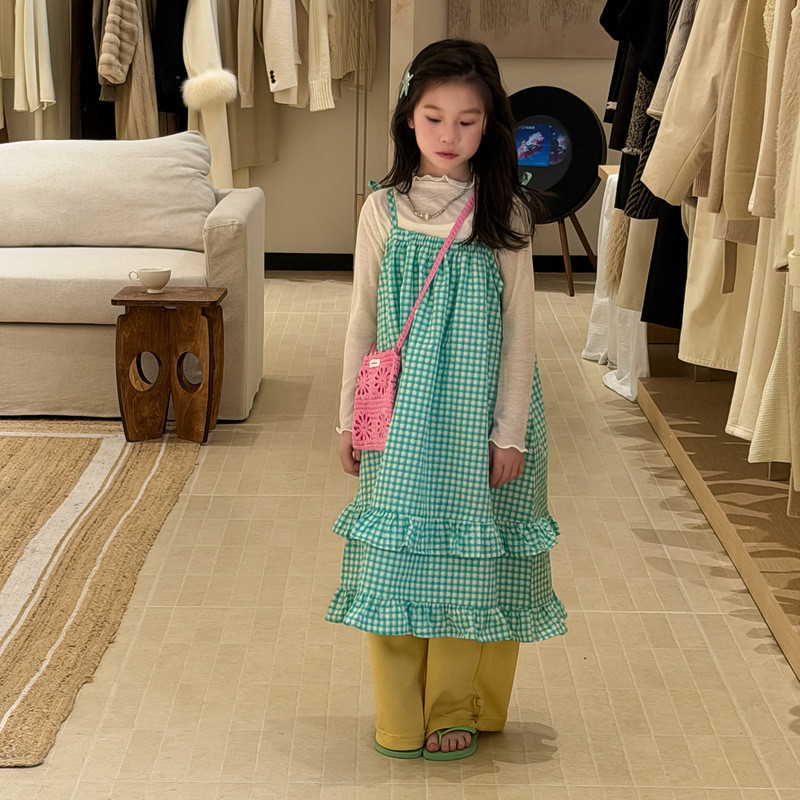 [Hutan Dongeng] Rok Suspender Anak Perempuan Rok Suspender Sambungan Kotak-kotak Gaya Korea Rok