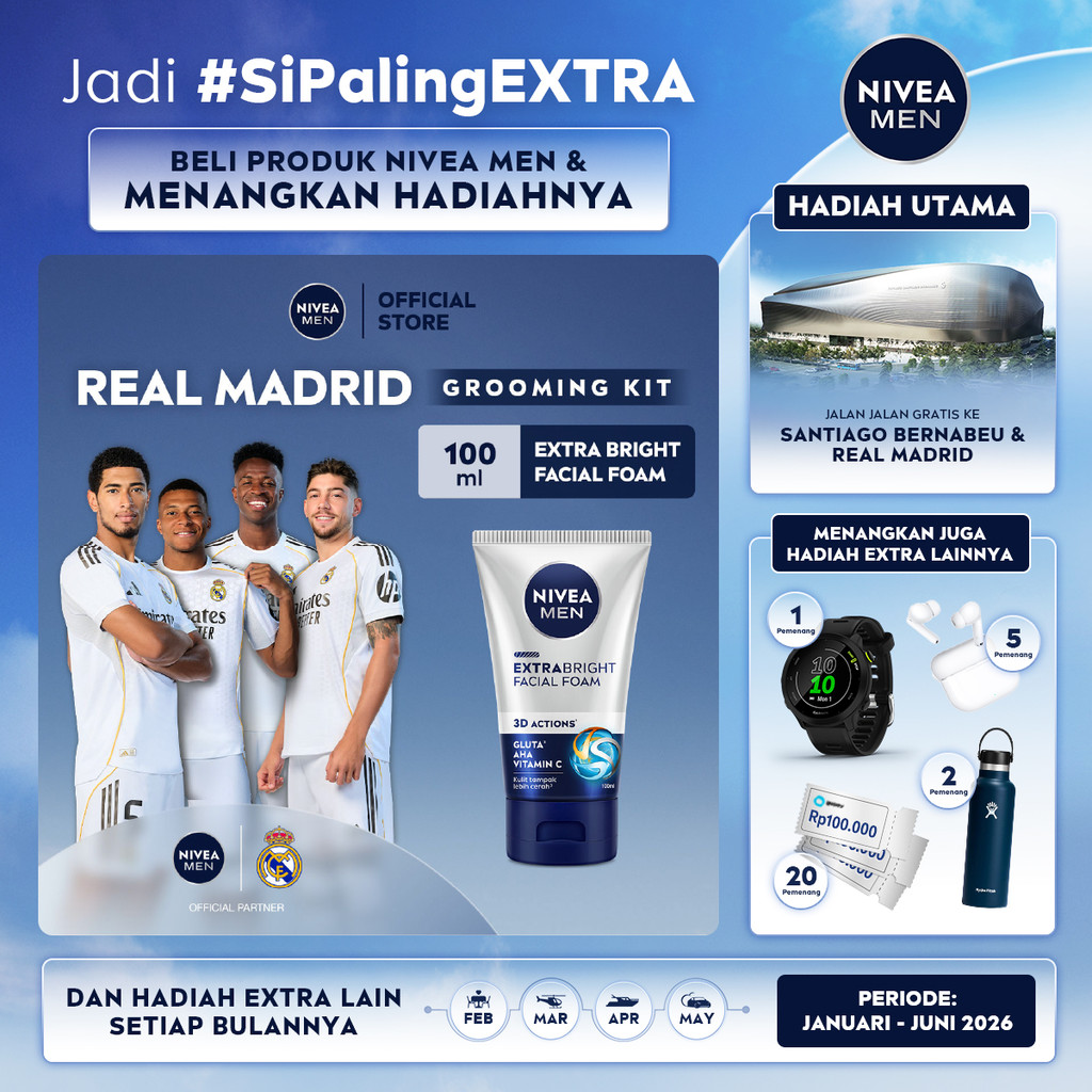 NIVEA MEN Facial Foam Extra Bright Facial Foam 100ml - Sabun cuci muka pria mencerahkan bintik hitam