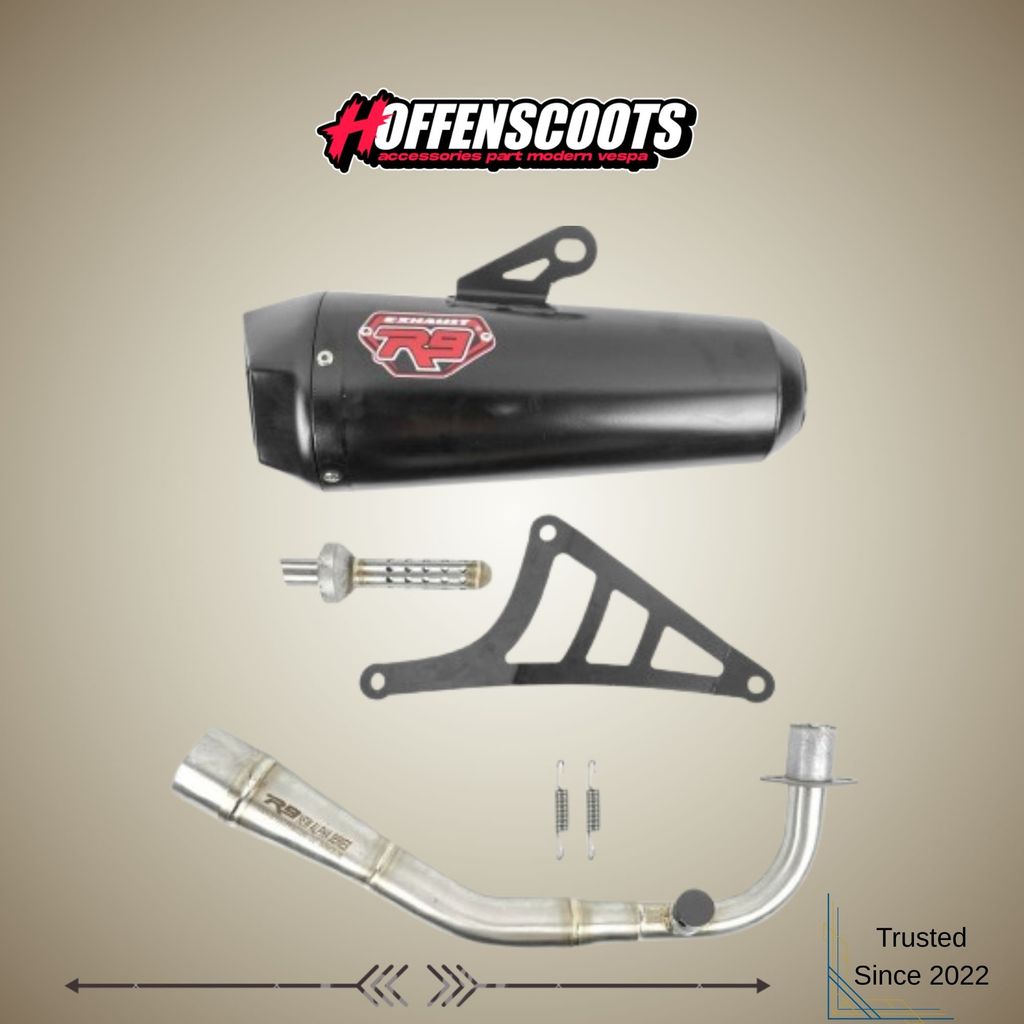 Knalpot Exhaust R9 New Alpha Series Black Fullsystem Vespa Sprint Primavera S LX LXV 3V iGET