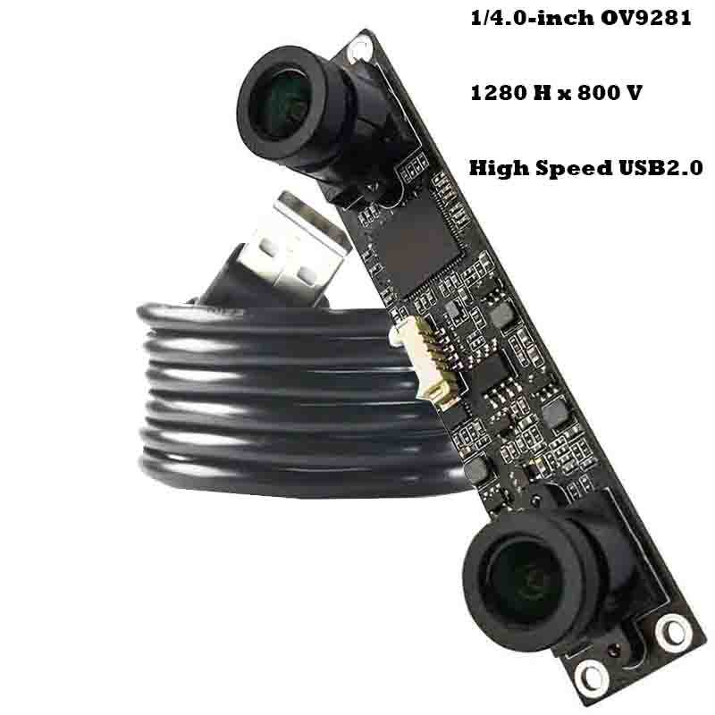 OV9281 120FPS Modul Kamera USB Dual Lensa Sinkron Monokrom Global Shutter FF 68° MJPEG, YUY2 untuk p