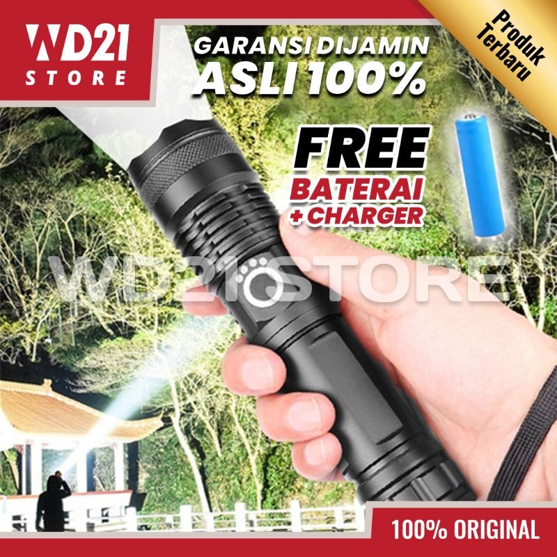 [100% ORIGINAL] SENTER LED FLASHLIGHT USB RECHARGEABLE SUPER JARAK JAUH 600 - 1000 M | F1