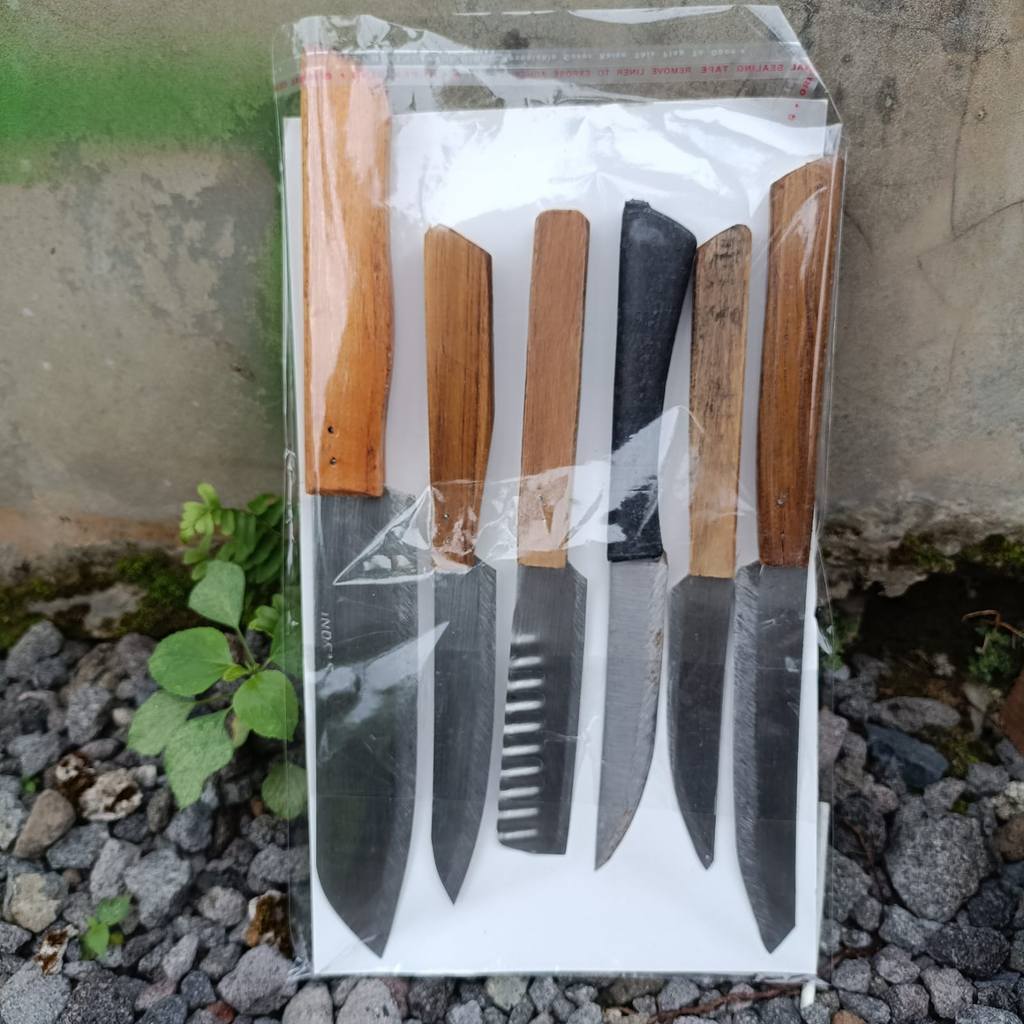 Pisau Dapur Set 5 in 1 Baja Stainless Hitam Solid Tajam Awet Kokoh