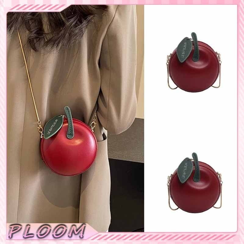 Tas Selempang Mini Bentuk Apel Desain Unik - Tas Selempang Rantai Lucu Warna Merah/ Mewah Leather Ta