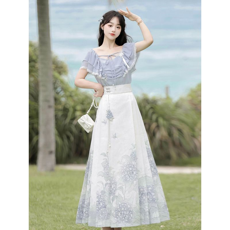 [COD] Hanfu Wanita Modifikasi Atasan dan Rok Hanfu Terbaru Modis dan Serbaguna - Segar dan Bergaya