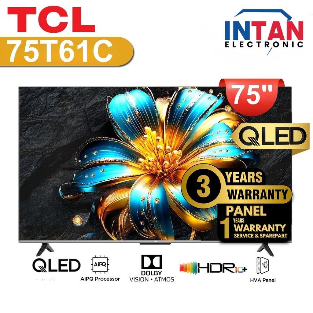 TV QLED TCL 75 INCH 75T61C GOOGLE  TV 4K UHD DOLBY VISION MEDAN