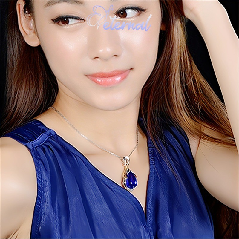 Eternal Liontin Batu Permata Air Mata Putri Duyung Safir Tetesan Air Mode Baru