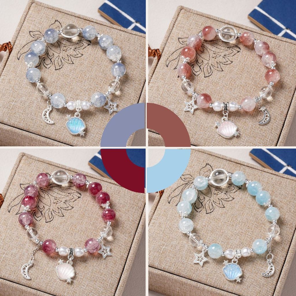 Gelang Manik Kerang & Kristal Manik Mewah untuk Wanita, Gelang Manik Cantik