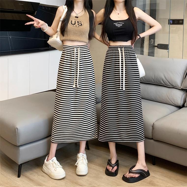 Kostum ratu COD Ukuran besar terlihat ramping Rok panjang pinggang tinggi bergaris hitam putih