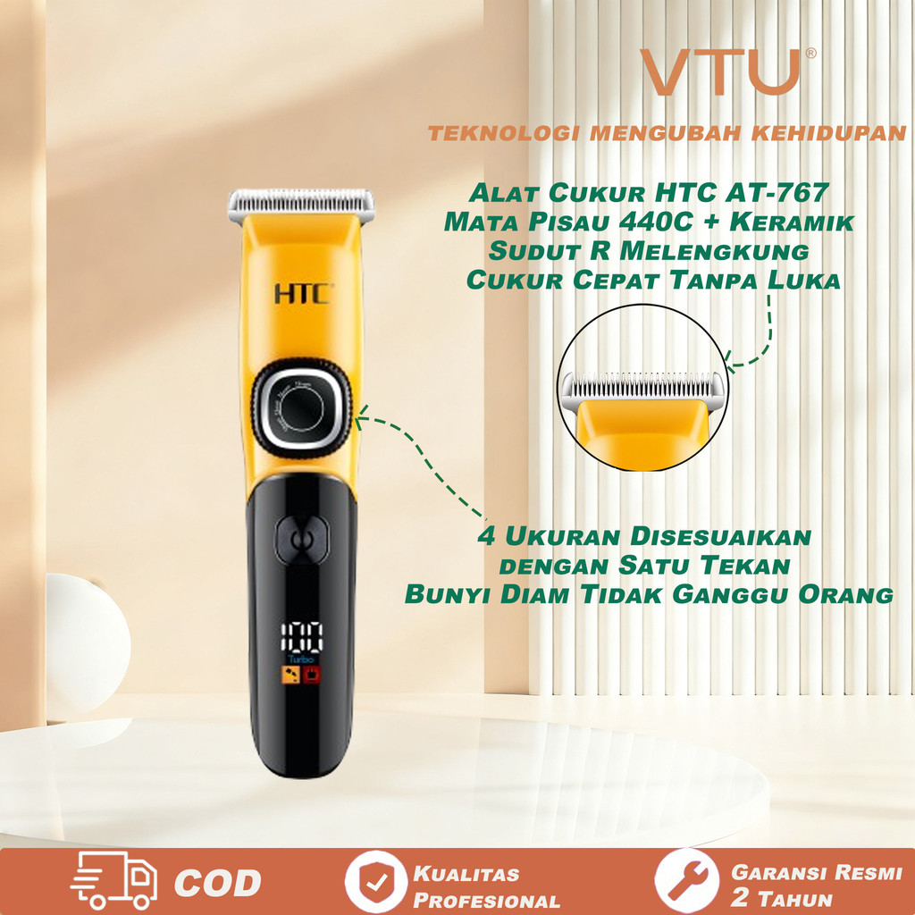 HTC-767 Mesin Cukur Rambut Listrik Nirkabel  Alat Cukur Bulu Hewan – Profesional Tenang  Efisien