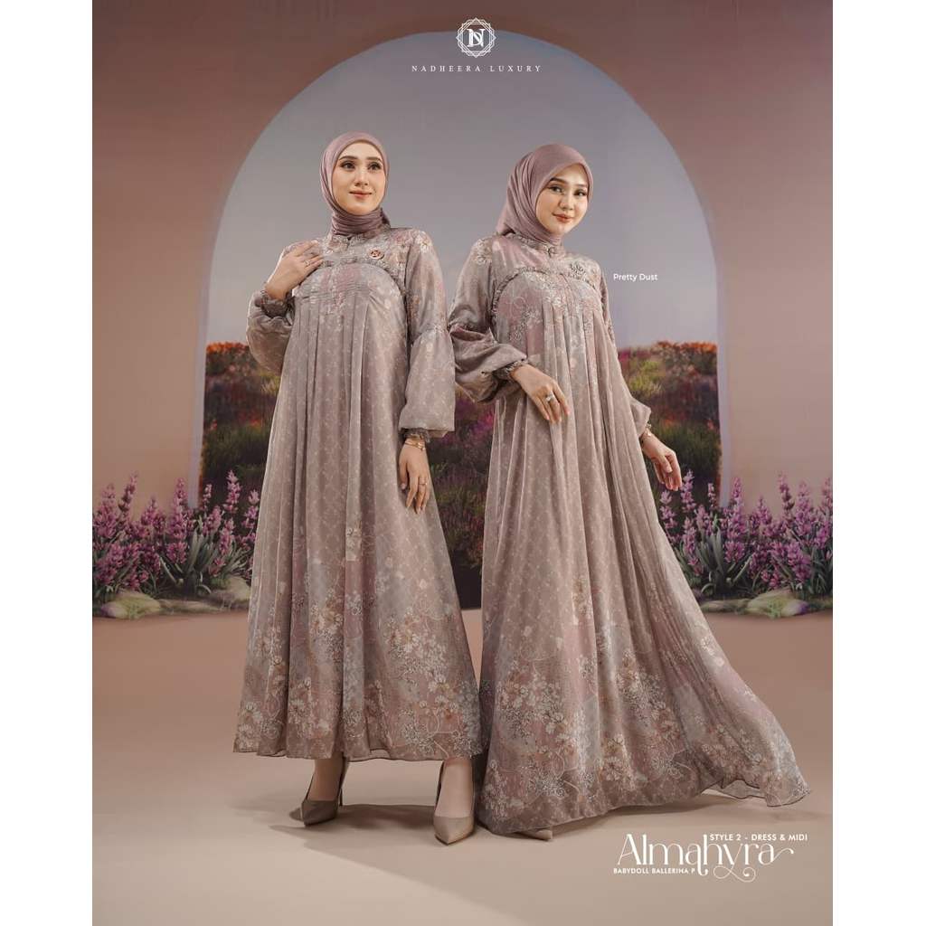 Almahyra Style 2 Dress dan Midi Dress by Nadheera luxury (gamis ceruty premium, gamis lebaran)