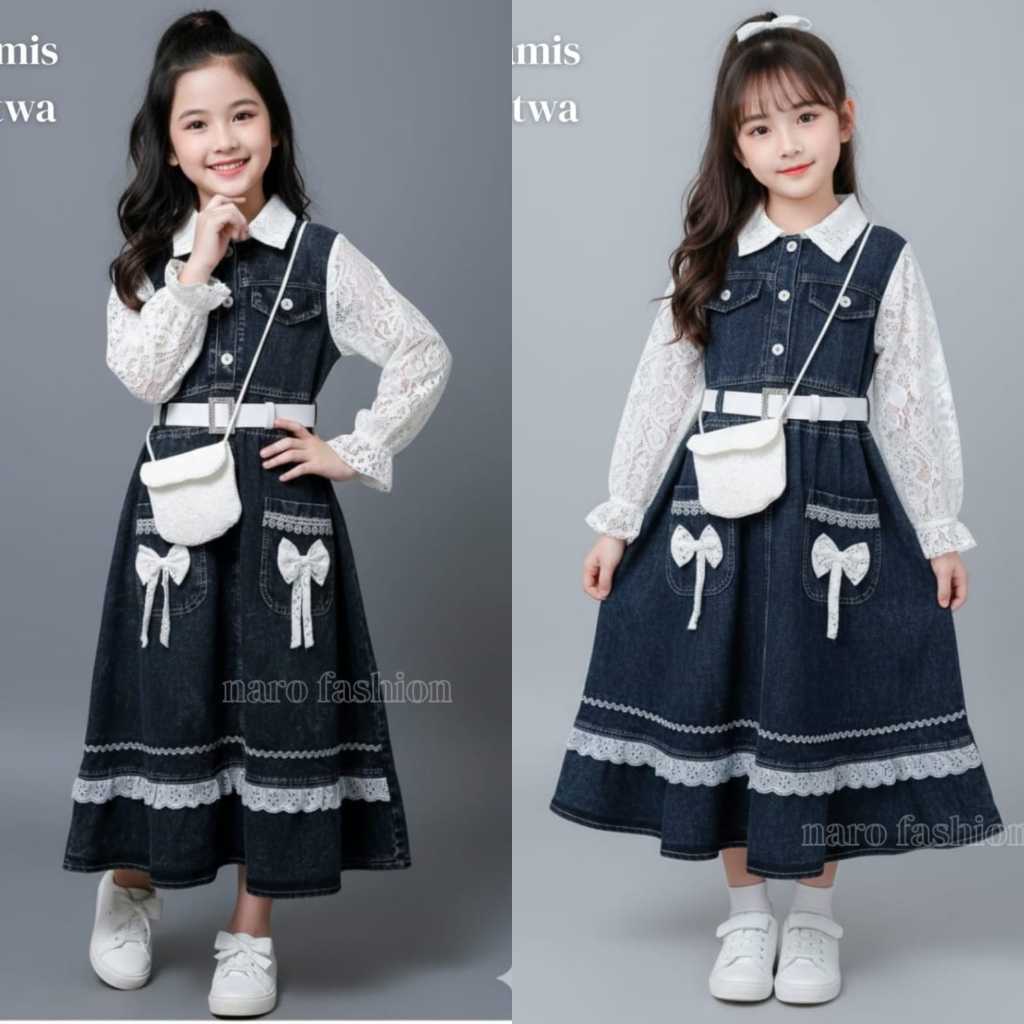 GAMIS VIRAL gamis impor anak perempuan ful jeans premium model lebaran 2026 motif mewah usia 3 - 10 
