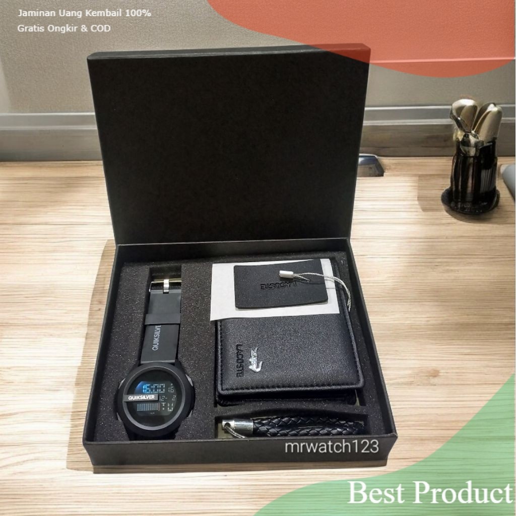 termurahhh Hampers Gift Box Cowok Jam dan Dompet (hard box hitam) / souvenir spesial custom