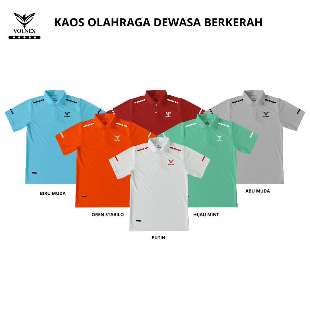 VOLNEX - Kaos Polo Shirt Sablon DTF / Kain Poliester Warna Putih, Hijau Mint, Abu Muda M - 4XL VL019