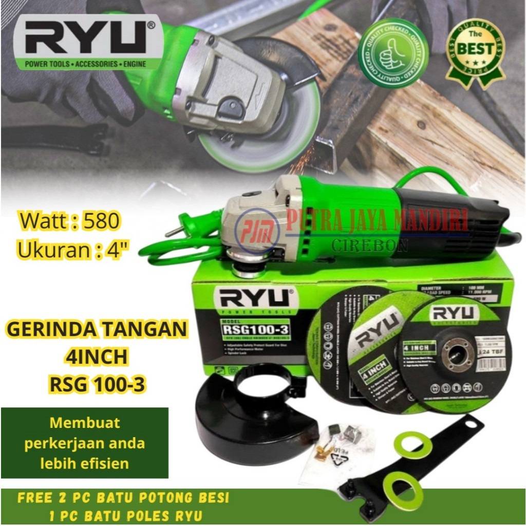 Ryu Gerinda Tangan 4 Inch  Free 2 Pc Batu Potong Dan 1 Batu Poles / Gurinda Tangan RSG 100-3