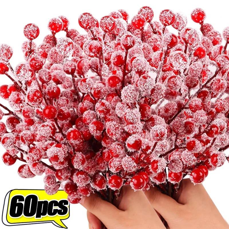 Artificial Frost Berries Christmas Red Berry Branch Ornament New Year Party Xmas Tree Decors Y Wreat